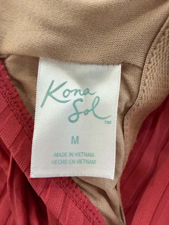 Kona Sol Women's Wide Ribbed Ring One Piece Swimsuit Salmon Pink - Picture 8 of 11